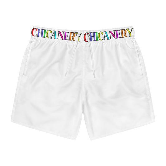 Chicanery™ Rainbow Swim Trunks (White)